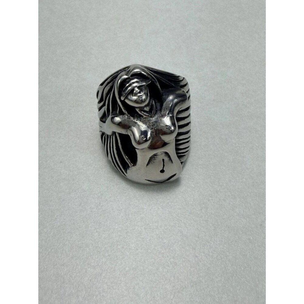 Stainless Steel Sculptural Nude Woman Art Ring Statement Biker Ring Unisex - Picture 10 of 11